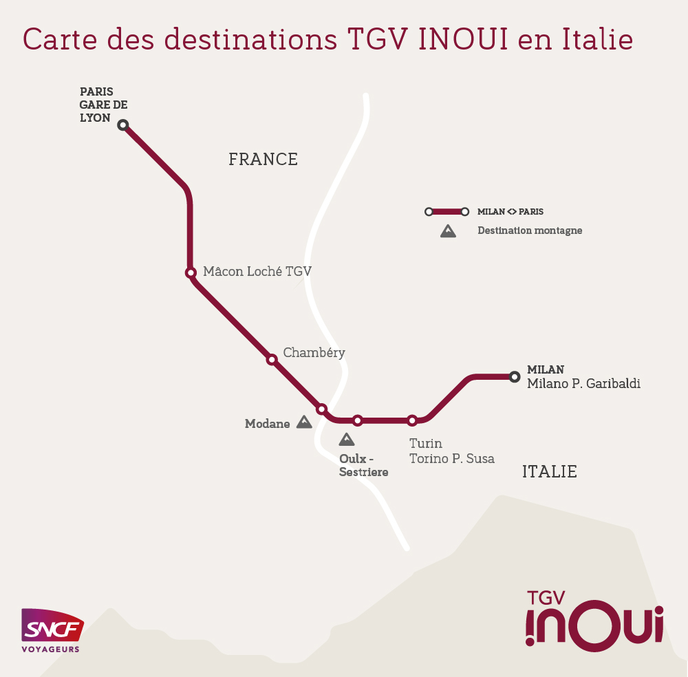 Carte des destinations TGV INOUI