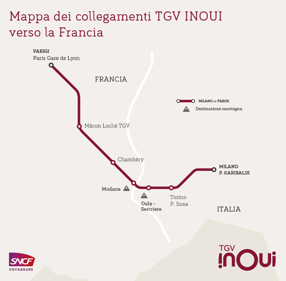 Cartina delle destinazioni TGV INOUI Italia
