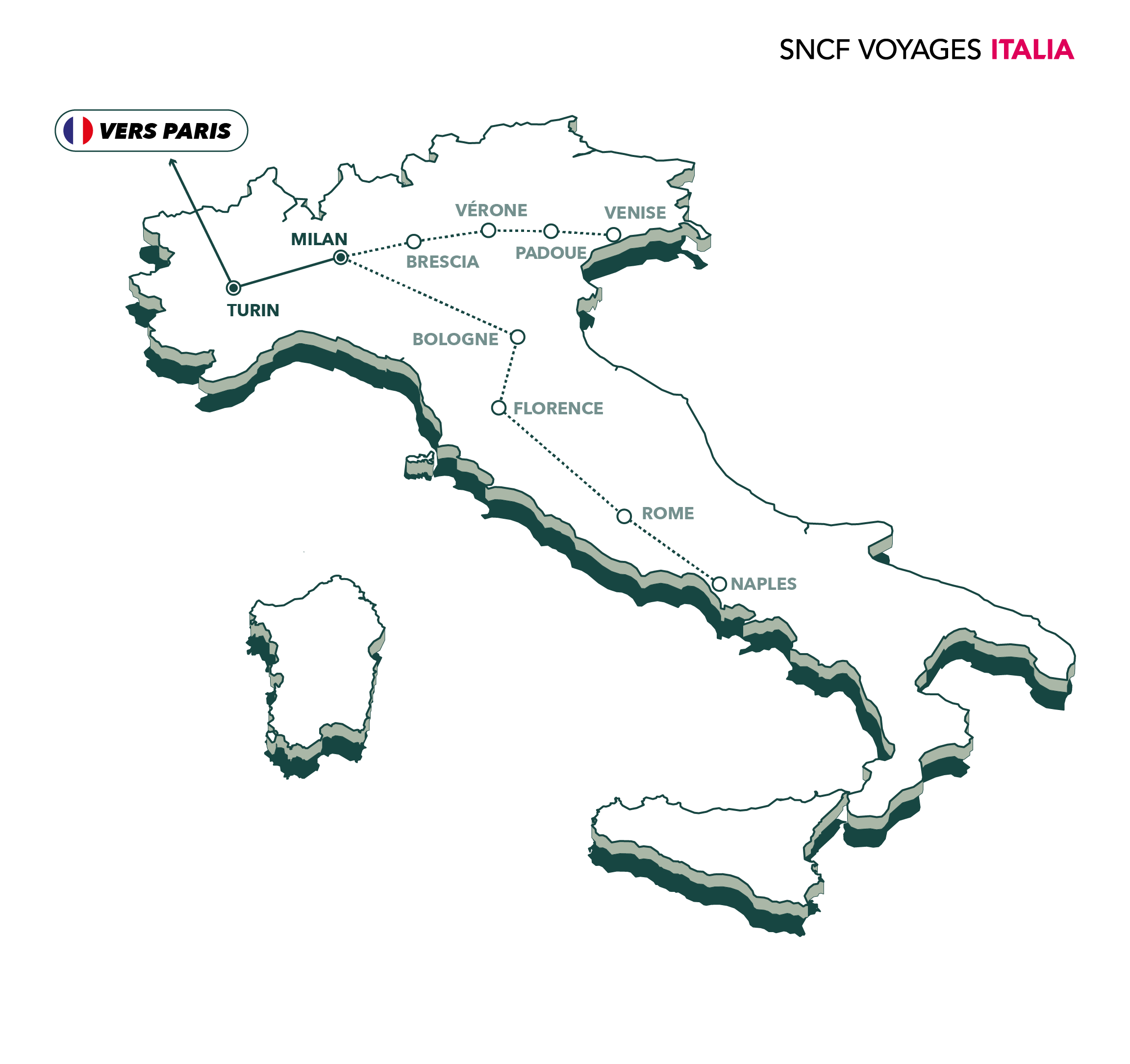Carte des destinations à venir en Italie